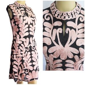BLACK PINK COCKTAIL Fitted embroidered  DRESS NEW